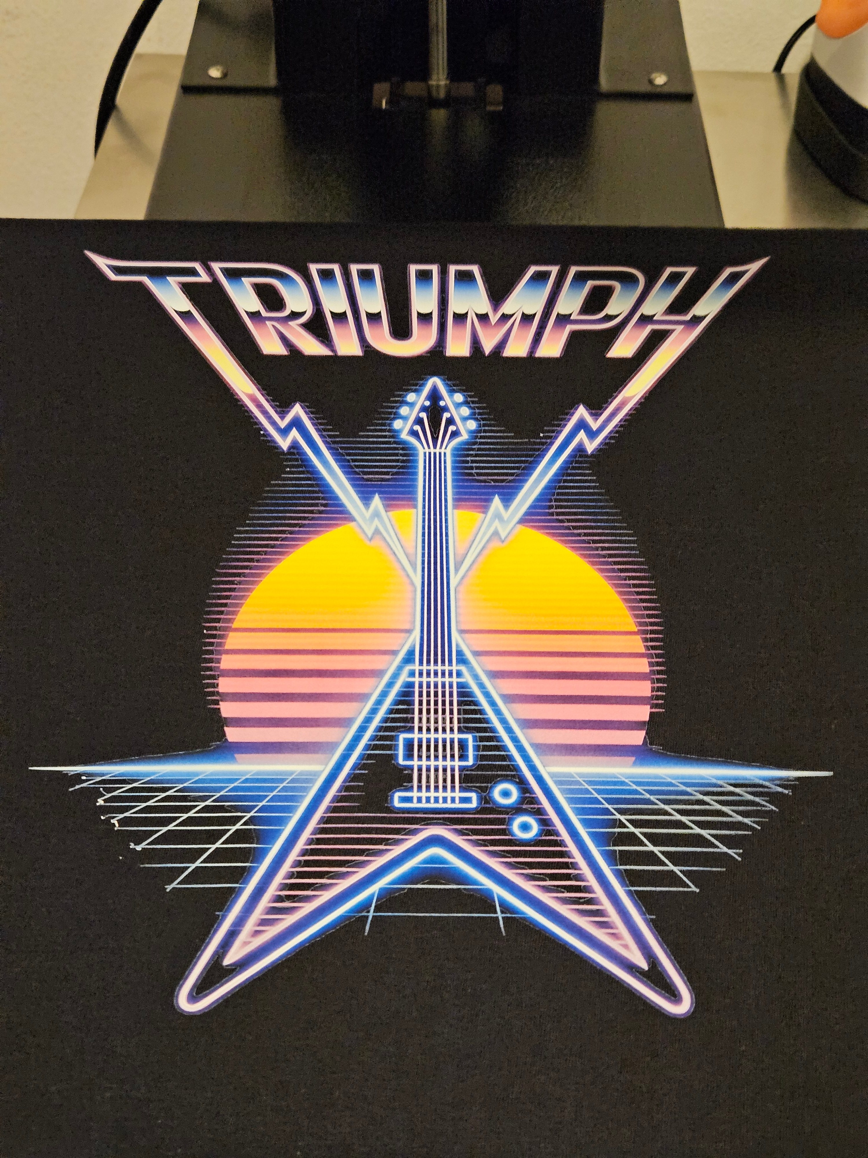 Custom Triumph retro neon guitar tee
